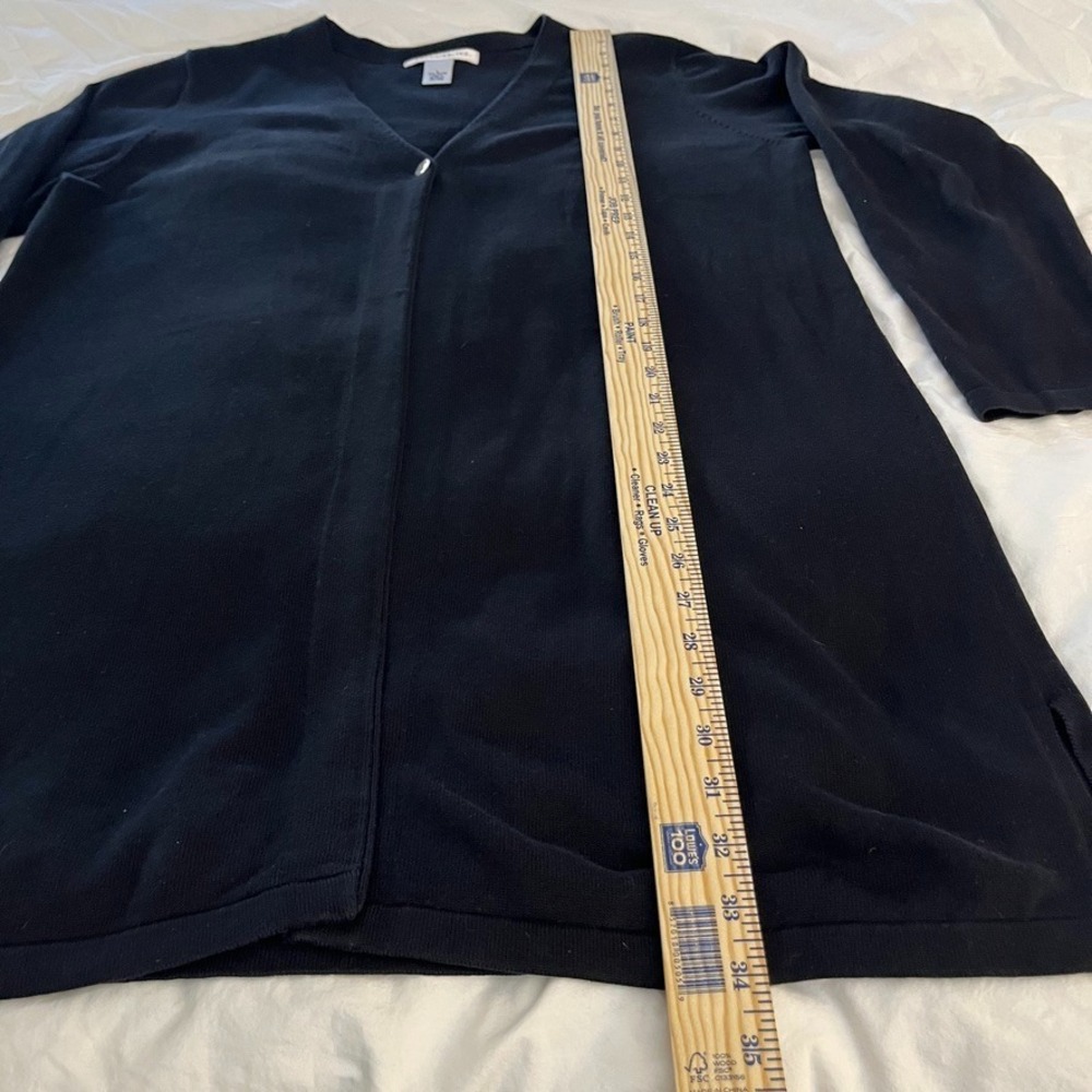 Long Black Cotton Cardigan Minimalist Capsule Wardrobe Open Front L - Picture 4 of 9
